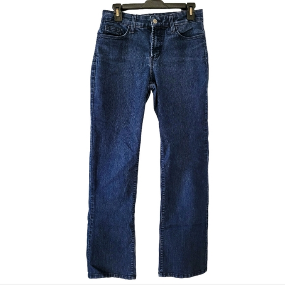 NYDJ Women's Mid Rise Medium Wash Straight Leg Stretch Embroidered‎ Pockets Sz 8